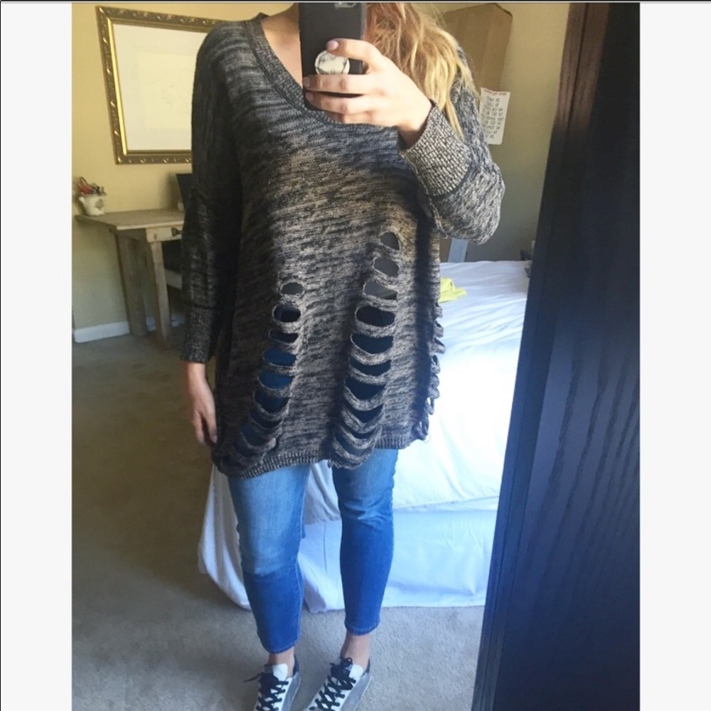 BCBGeneration Oversized Marled Shredded Sweater